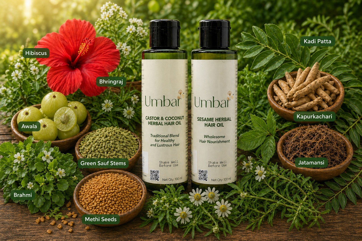 Two Hair Oils - Castor Coconut Oil and Sesame Oil